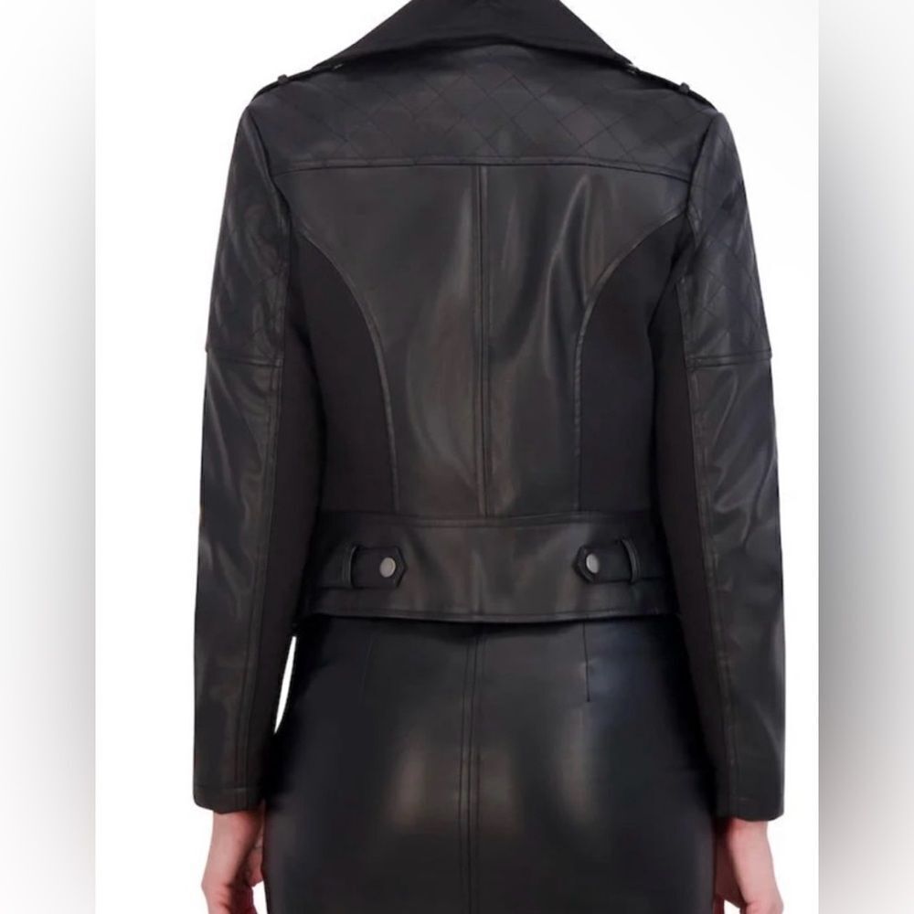Ollie & Lala Mixed Fabric & Faux Leather Moto Jacket Black - Picture 6 of 12